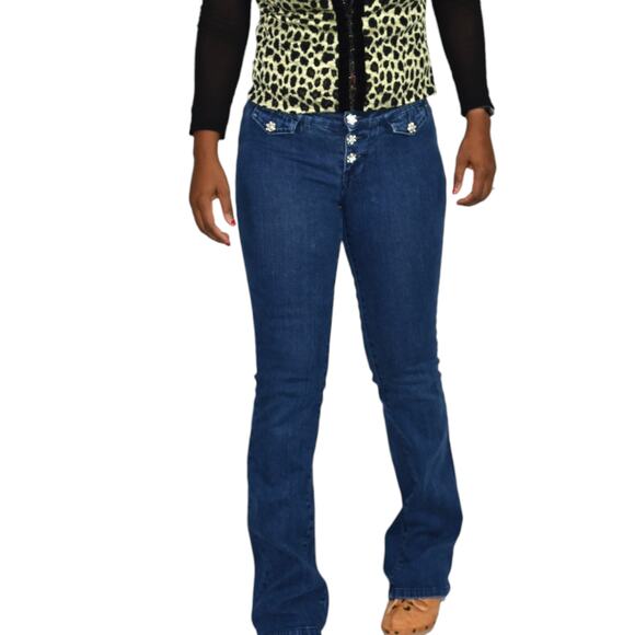 Vintage Tommy Hilfiger Button Fly Jeans Blue Flare Rhinestone Low Rise Retro 2 - Picture 15 of 16